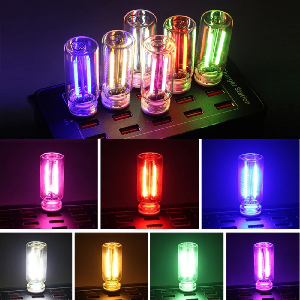 Touch Dimming USB LED Filament Glass Bulb 5V Retro Edison Bulb Night Light Car Decoration Incandescent Eye Protection Lighting