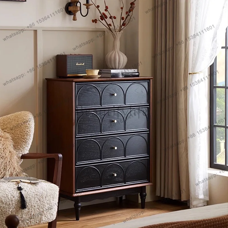 

Французский ретро-комод из массива дерева с четырьмя ящиками для гостиной, двухцветный, с функцией хранения, в стиле лёгкой роскоши, маленький приставной шкафчик