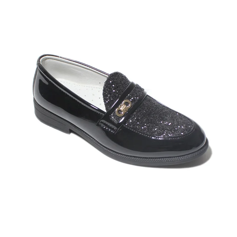 Nuove scarpe da ragazzo alla moda scarpe formali glitterate per bambini Slip On scarpe da passeggio punta tonda suola morbida scarpe con tacco largo