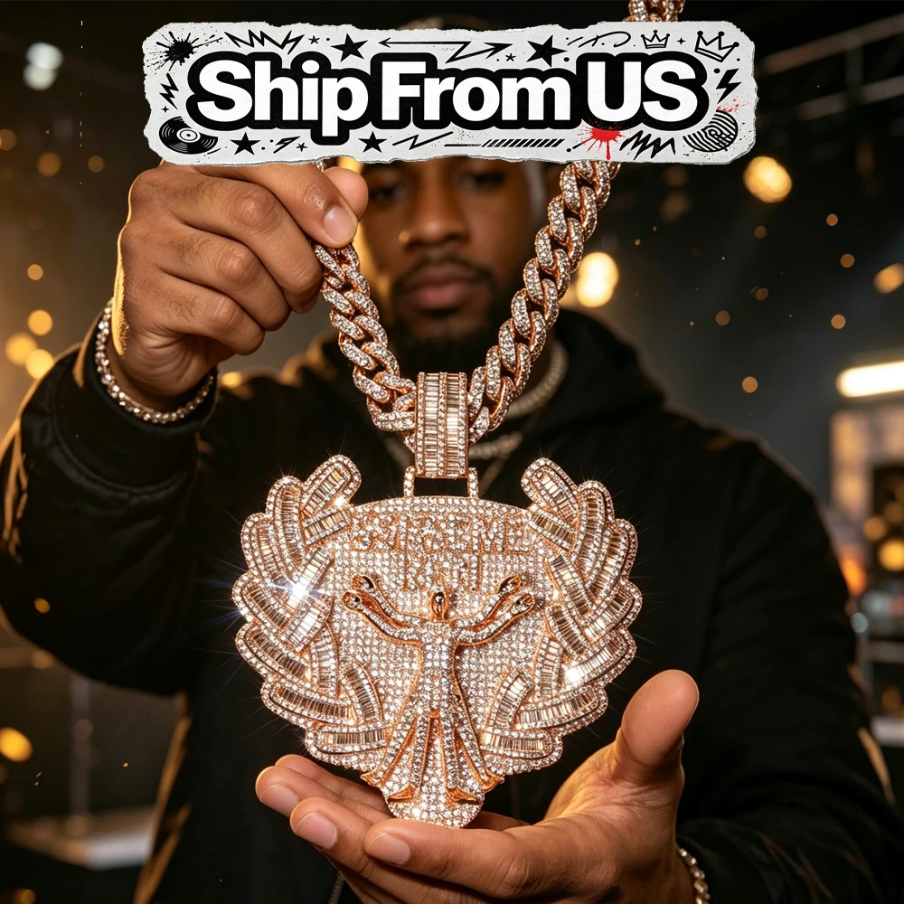 Shiny Zircon Club Guardian Angel Pendant 18K Gold Plated Hip Hop Necklace Accessories Open Arms Angel Charm Bling Baguette CZ Cuban Pendants Street Rapper Hip Hop Medallion Fine Jewelry Gifts for Men Boy Friends Iced Out Angel Wheat Wreath Pendants