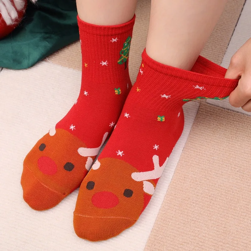 Cartoon Christmas Animal Tube Socks Autumn Winter Women Men Santa Claus Elk Snowman Cotton Socks Thick Warm Soft Socks Cute Gift