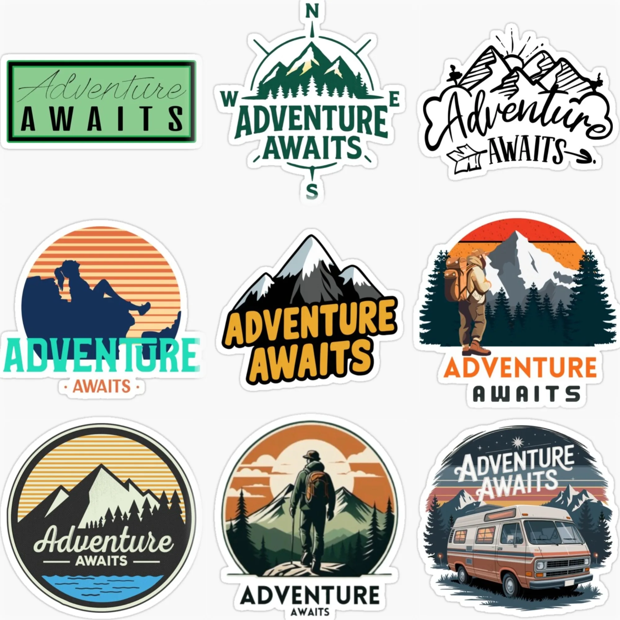 

Adventure Awaits Travel Camping PVC Creative Car Stickers for Car Van Motorcycle Off-road Helmet Wall Decal Accessories