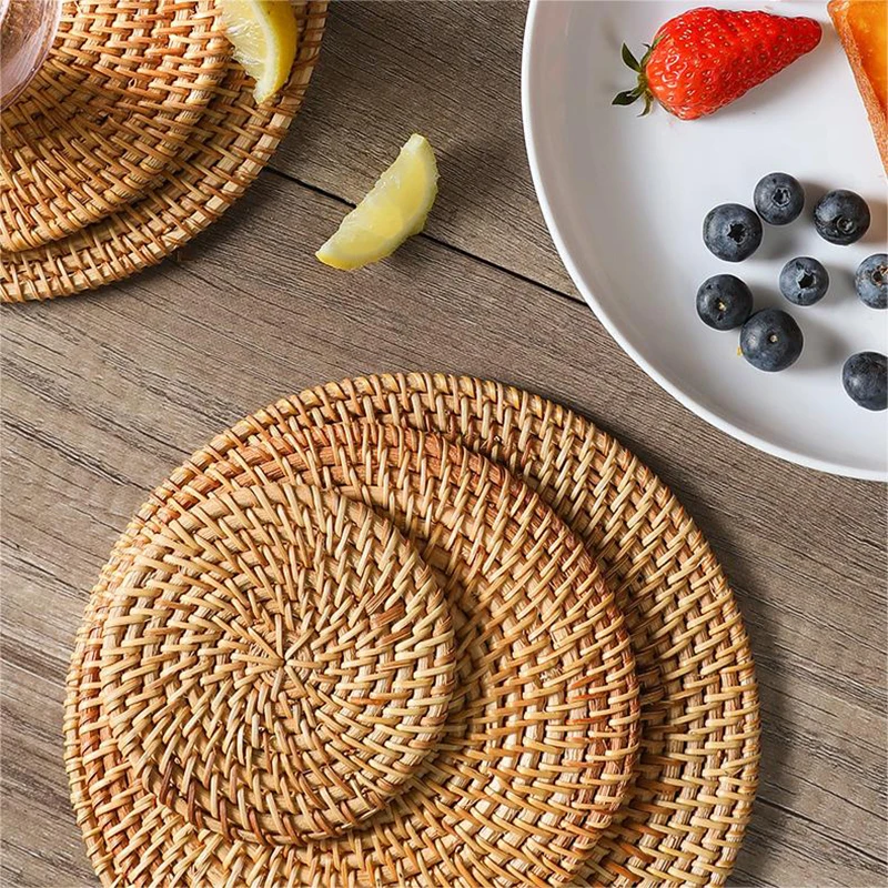 Round Rattan Placemats Corn Bale Weaving Table Mat Hand Weave Round Cushion Insulation Cup Coasters Straw Bowl Mat