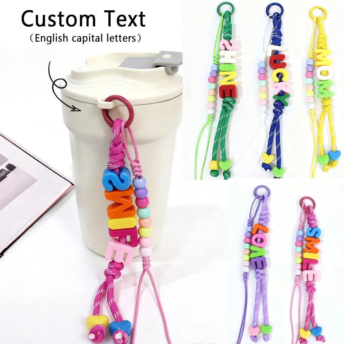 Personalized Colorful Braided Beaded Acrylic Letter Keychain