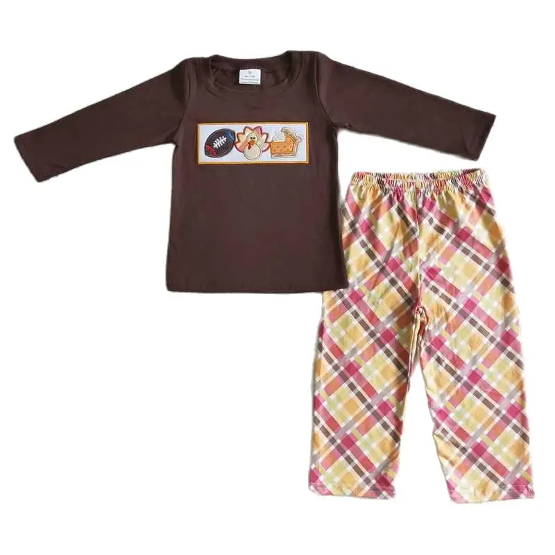 

Boys Embroidered Thanksgiving Turkey Brown Long Sleeve Pantsuit