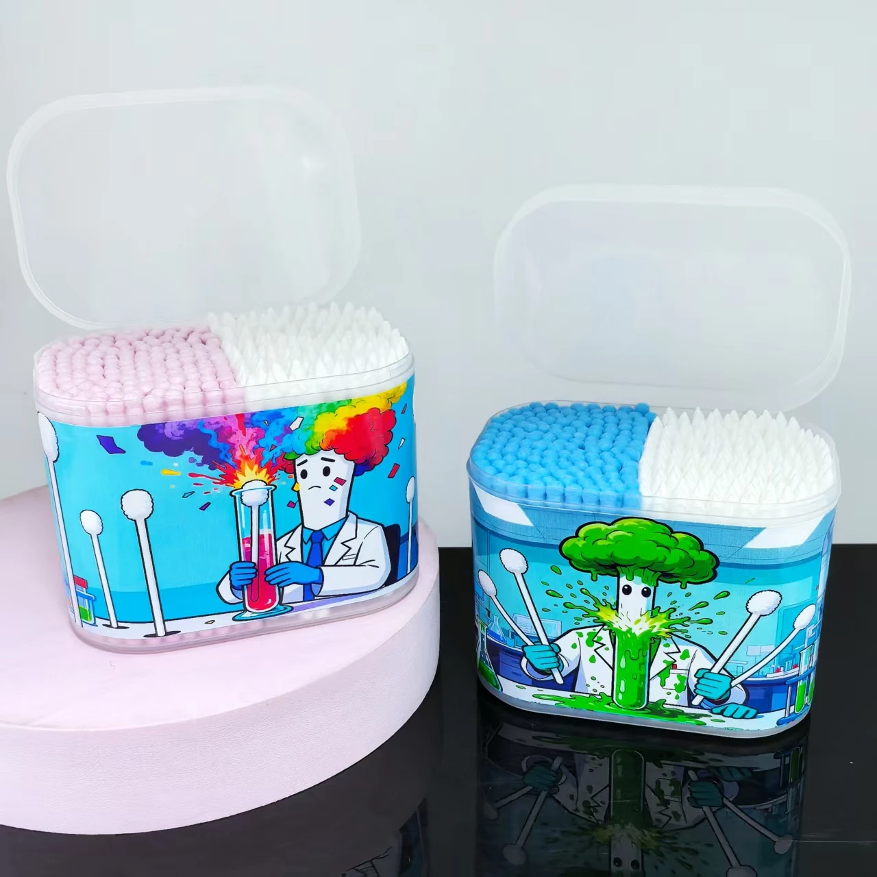 300 peças/600 peças caixa de padrão de garrafa experimental cotonetes, cotonetes de limpeza de duas cabeças e duas cores