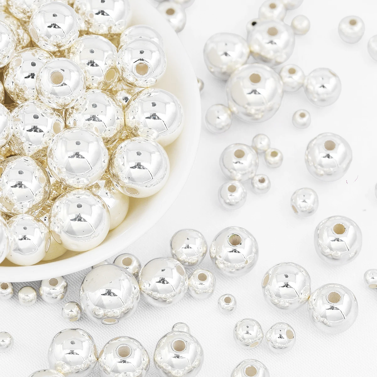 30-500Pcs 4/6/8/10/12mm Pierced Silver Imitation Pearl Beads Spacer Round Bead for Jewelry Making DIY Handmade Bracelet Necklace