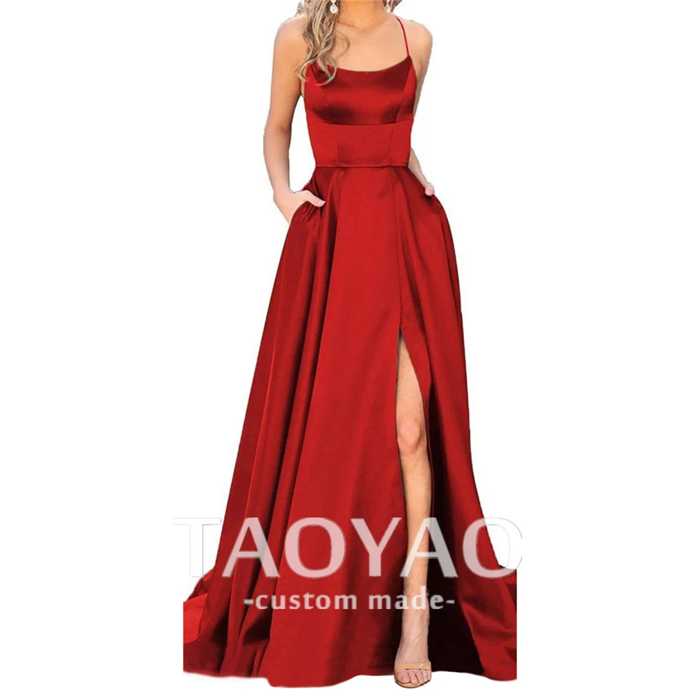 Modest A Line Evening Dresses Square Neck Spaghetti Strap Open Back Wedding Dress Party Dresses Prom Dress Vestidos De Fiesta