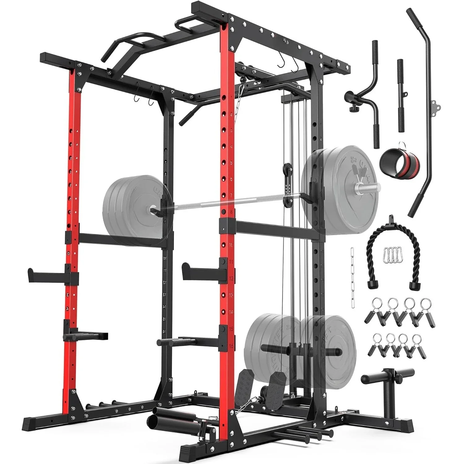 Power Cage 1600lbs Power Rack With Adjustable Cable Crossover, Multi-Function Squat Rack With Pulley System, CustomizedN20