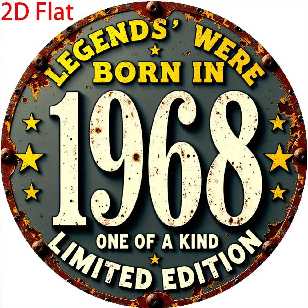 1pc 8x8 Inch 2D Flat Vintage 1968 Retro Round Aluminum Tin Sign - Limited Edition, Distressed Typography & Rustic Stars