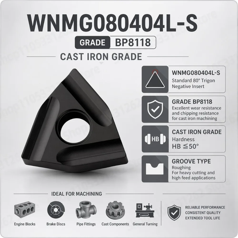 External Grooving Insert WNMG080404L-S, WNMG080408L-S Carbide Turning Tool for Cast Steel, Left-Hand Trigon CNC Cutter