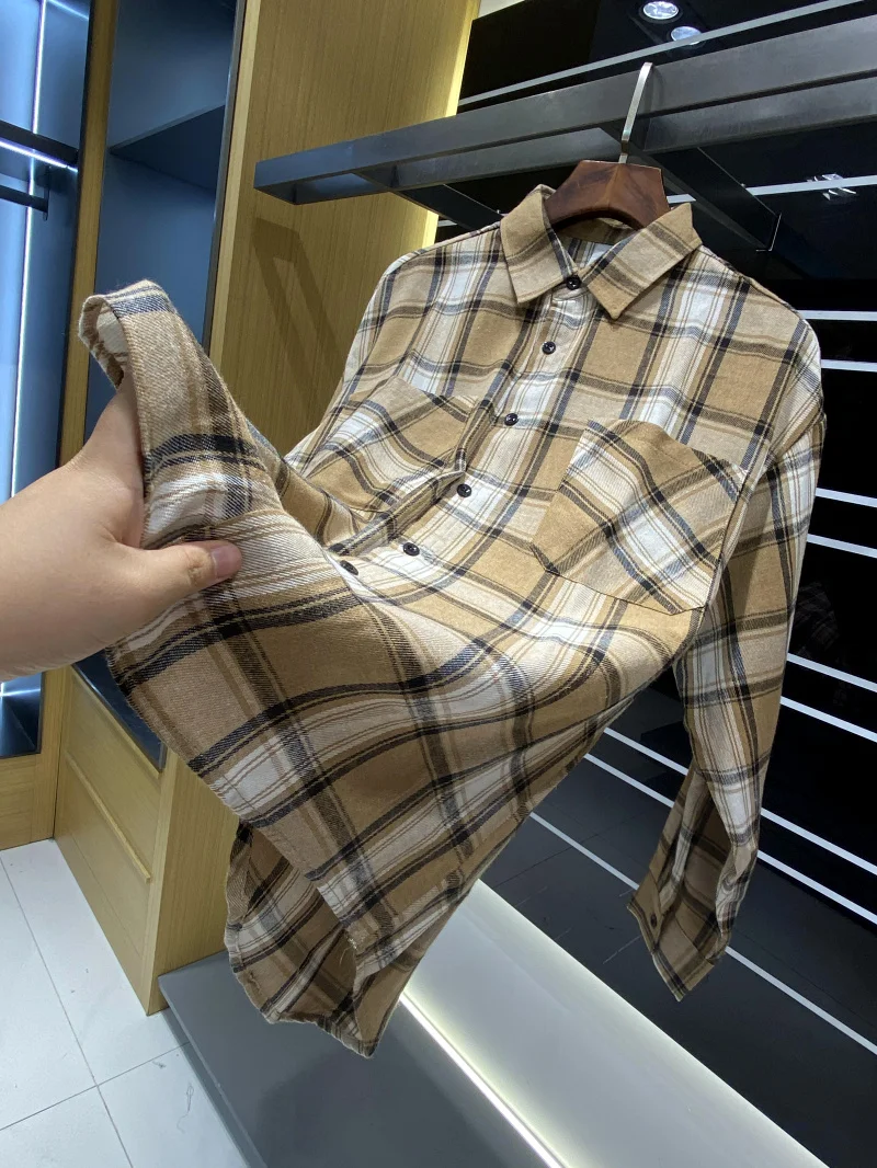 Retro americano Sle hombres Faionable versátil transpirable cómodo Casual a cuadros largo Sve cuello irt moda