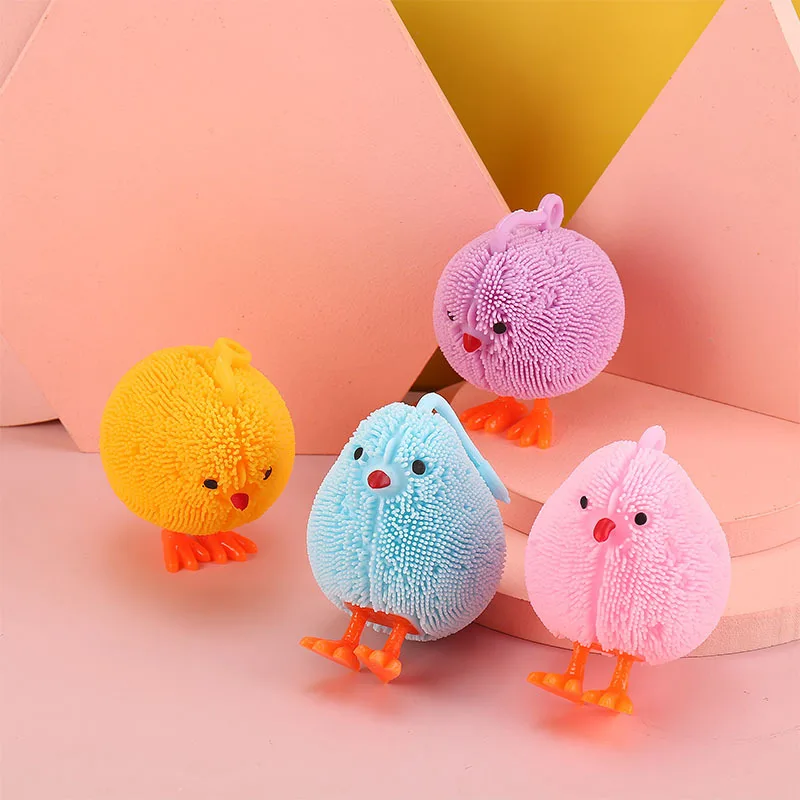 Cartoon shiny hairball chicken shiny elastic ball pinch music children venting toys boys girls toys gifts wholesale K3