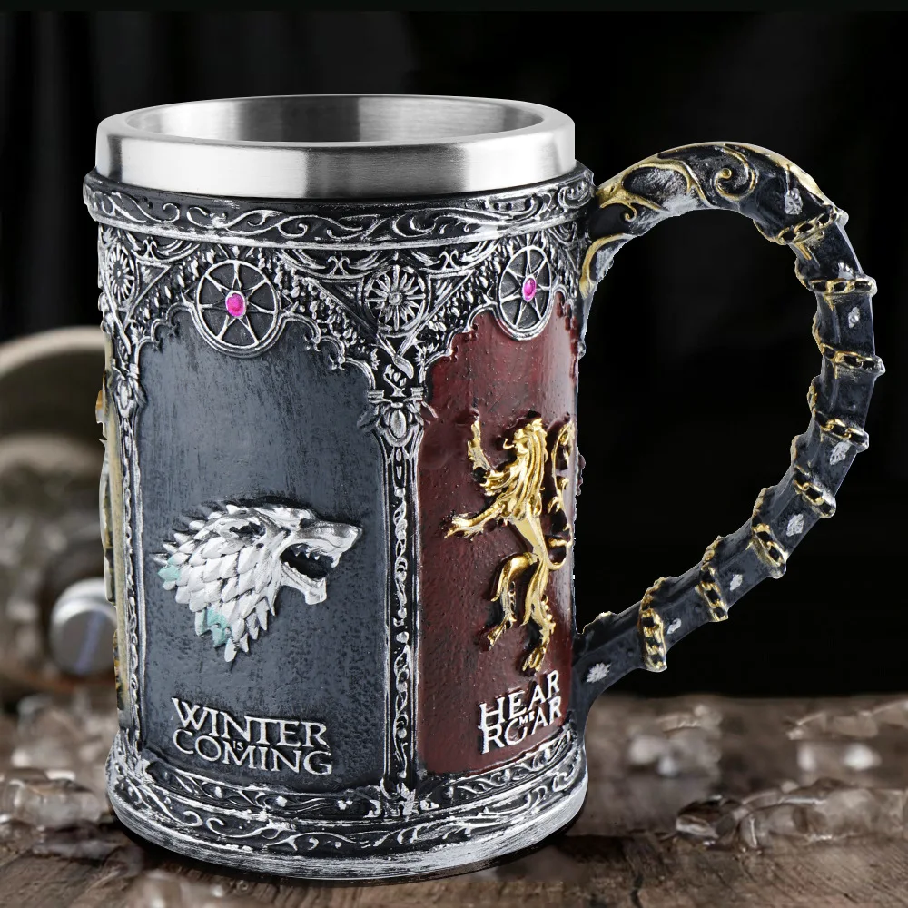 Medieval Dragon Skull Beer Mugs Stainless Steel Resin Thrones Cups Song of Ice and Fire Viking Beer Mug Bar Mug Wine Cups Gift