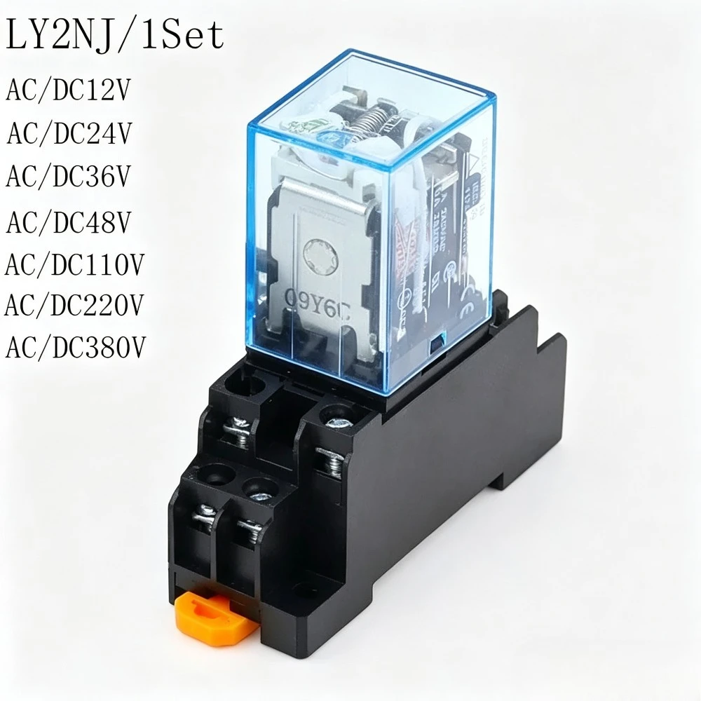 1Pcs LY2NJ HH62P Electronic Mini Electromagnetic Relay 10A 8PIN Coil DPDT DC12V,24V AC110V 220V With PTF08A Base