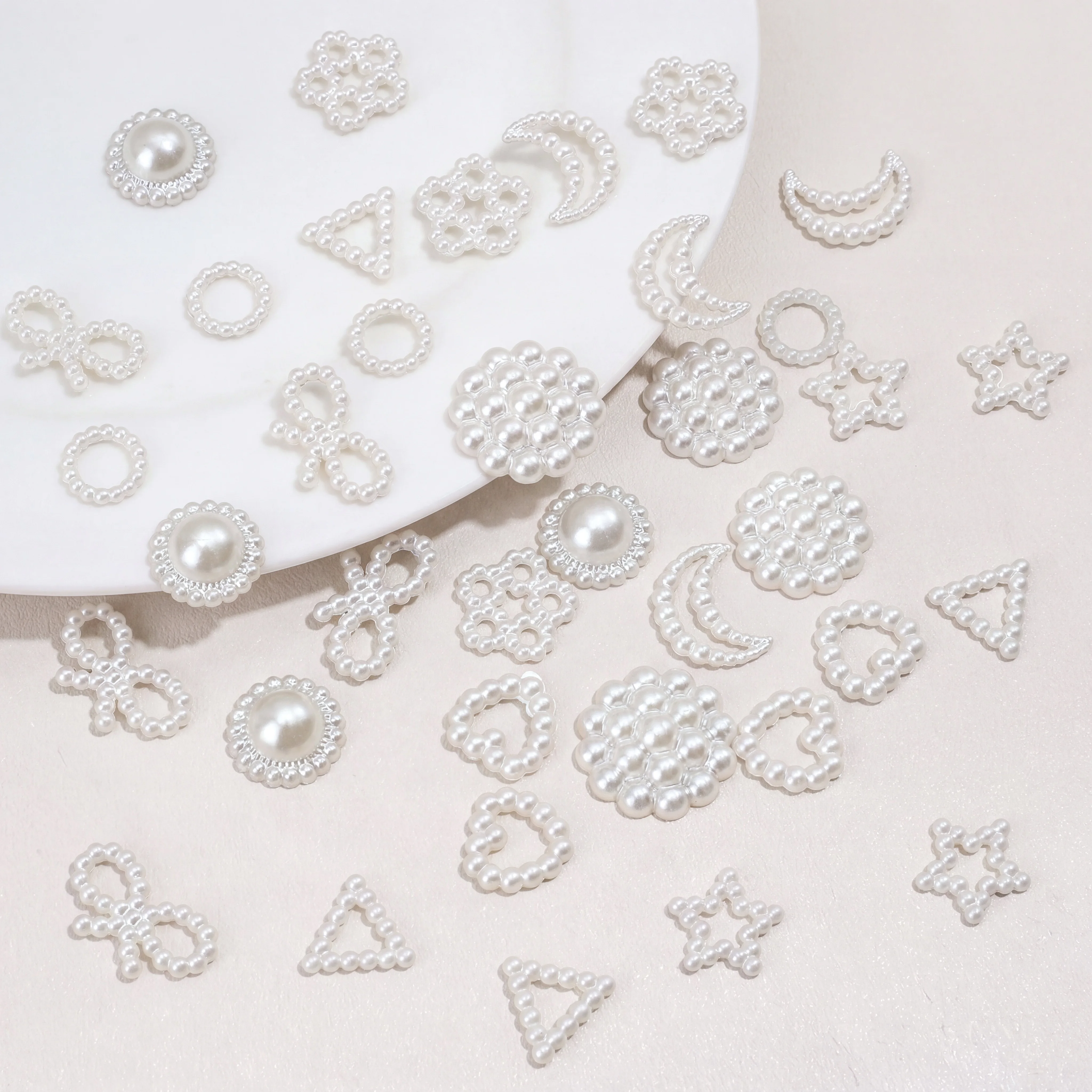 50/100 Stück Gemischte ABS Imitationsperlen Cabochons Schleifenförmige Flache Perlen für DIY Handyhüllen Haarspangen Bastelarbeiten Schmuckherstellung – Detail 6