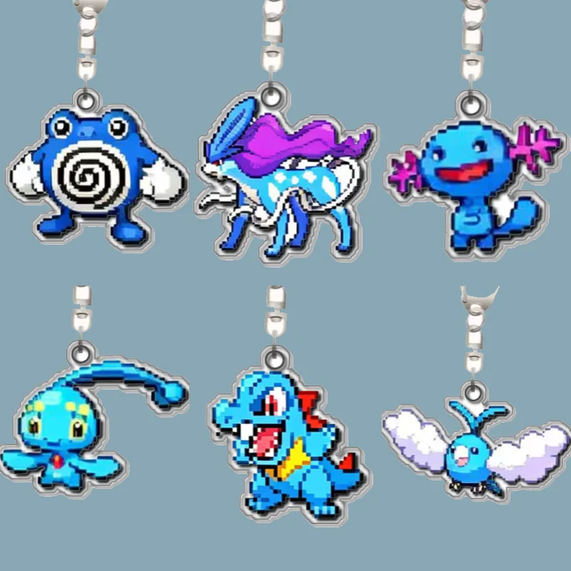 Poliwrath Manaphy Altaria Feraligatr Suicune Popplio Llavero Colgante de Acrílico Original Hecho a Mano con Diseño de Dibujos Animados Bonitos de Anime, Juguete y Regalo