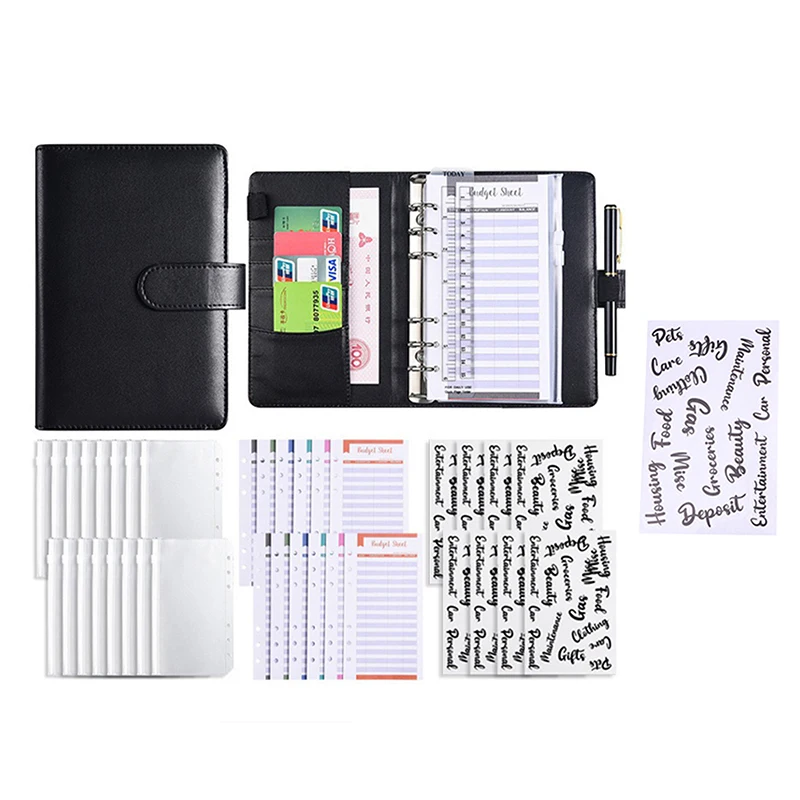 1 Set zum Sparen von Geld Veranstalter Cash System A6 Budget Binder Planer 6 Loch 8 Reiß verschluss Umschläge 2 Aufkleber in einem Notebook Brieftasche