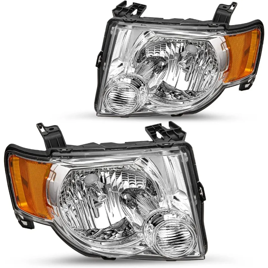 

Замена фары в сборе для Ford Escape SUV 200802, хромированный корпус со стороны водителя и пассажира с янтарным отражателем