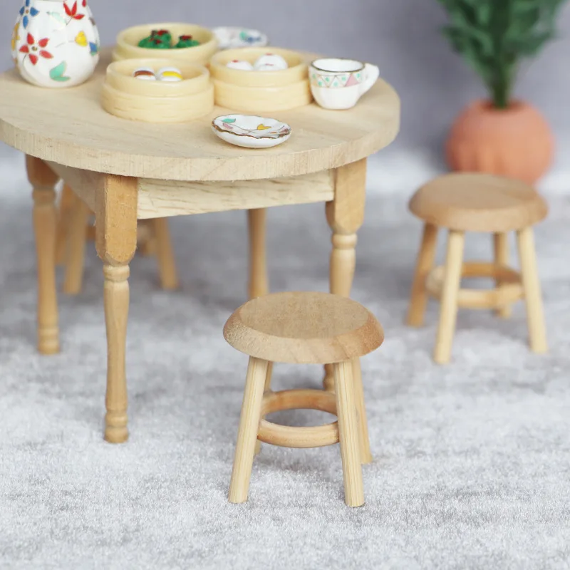 1:12 Dollhouse Mini Stool Blind Box, Unpainted Bisque Round Seat DIY Furniture for Micro Scene, Collectible Surprise Toy