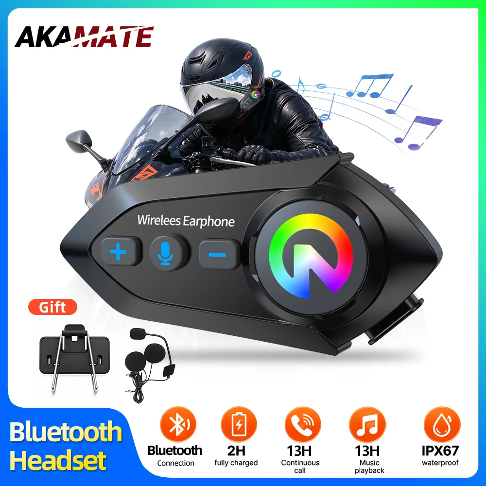 Bluetooth Earphone Wireless Motorcycle Helmet Headset Handsfree Call Music Waterproof Motorbike Earphone Support Connect 2Phones