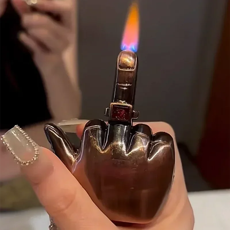 Metal Windproof Jet Flame Inflatable Lighter Portable Butane Cute Middle Finger Music Lighter Smoking Accessories Men\'s Gift
