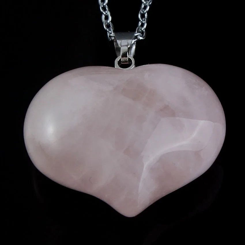 Silver Plated Pink Color Natural Rose Quartz Crystal Peach Heart Shape Stone Pendant Elegant Women Girls Jewelry No Chain