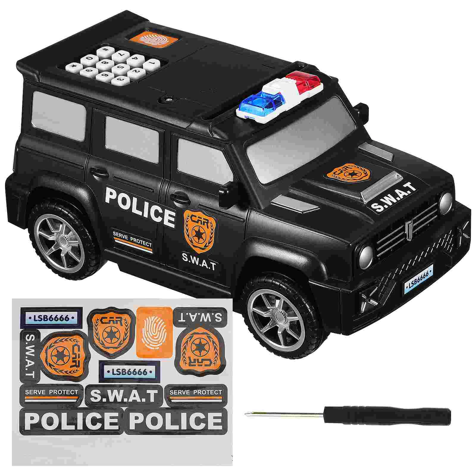 

Fingerprint Password Piggy Bank Police Car Toy Mini Money Container for Cash Saving Child