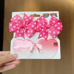 1Set occhiali per copricapo per bambini Solid Soft Bowknot fasce per capelli ragazze Barrette di pizzo fasce per capelli retrò occhiali da sole Set di fasce per capelli per bambini