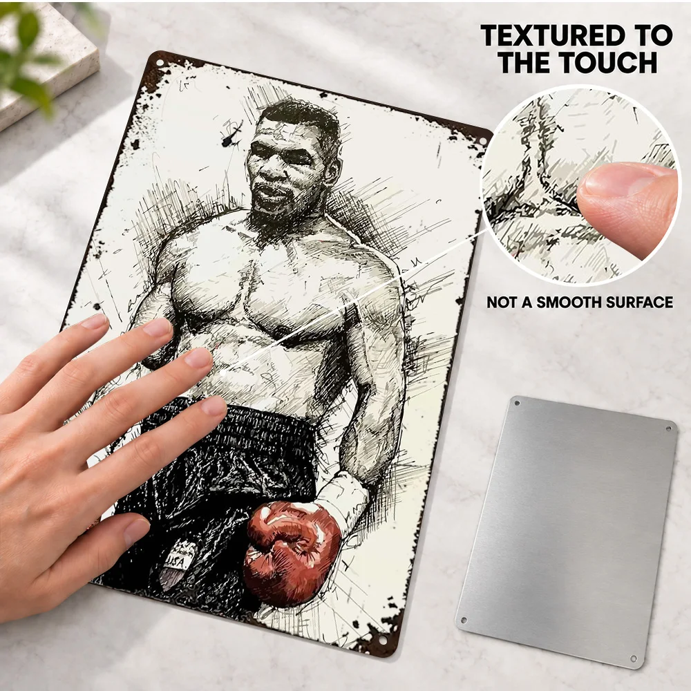 Mike Tyson Boxing Guard Aluminum Poster Personalized Metal Sign Red Gloves Pencil Sketch Lines Graphic Wall Art For Home Gym