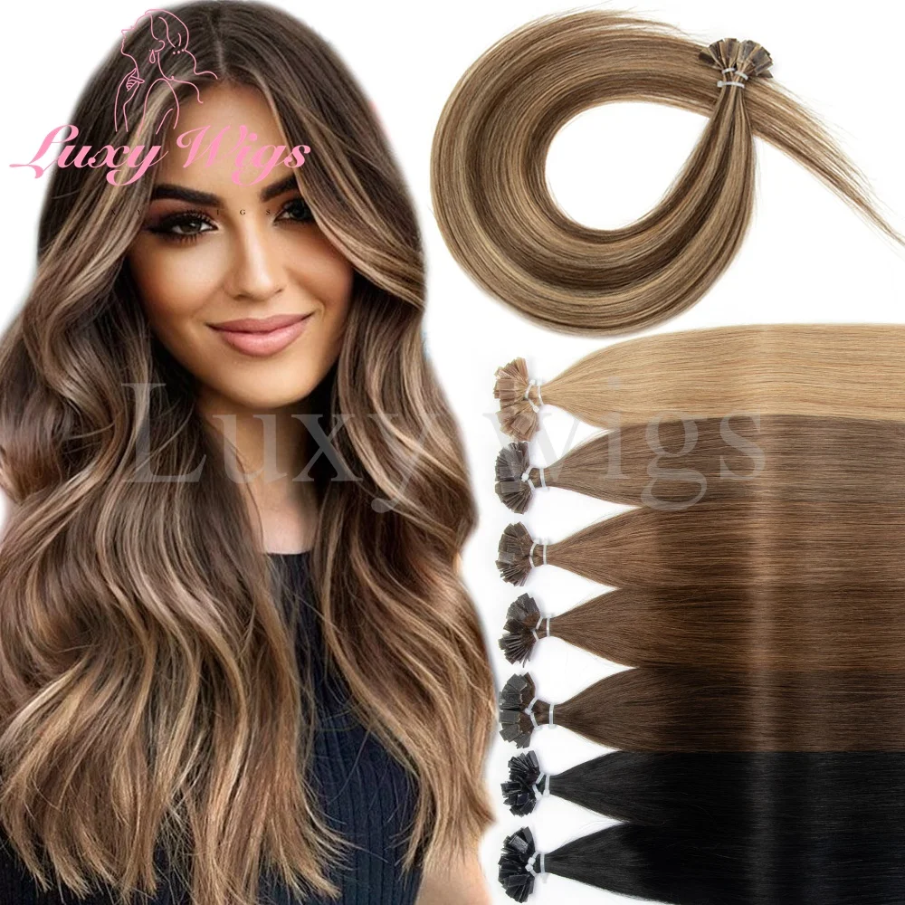 

Balayge Brown Flat Tip Hair Extensions Human Hair Keratin Tip Hot Fusion Hair Extensions Natural Black Blonde Pre Bonded Hair