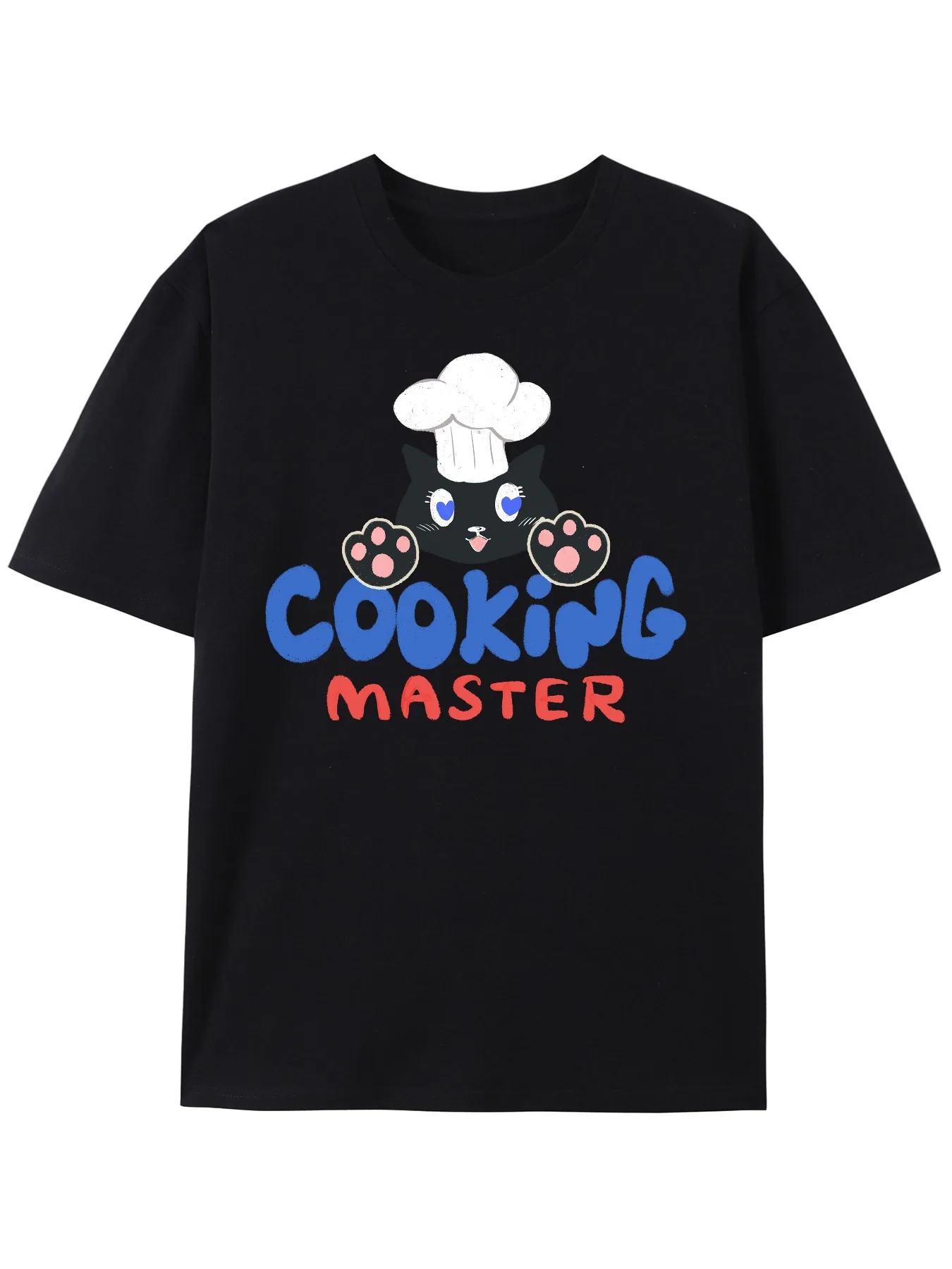 Black T-Shirt with Cute Cat Chef Graphic - Cooking Master Design - Comfortable and Stylish Casual Wear