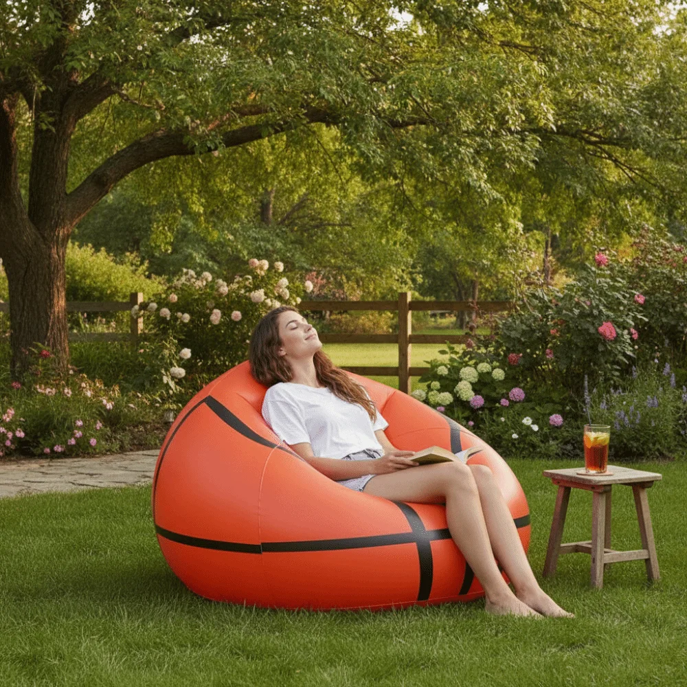 Space Saving Inflatable Basketball Bean Bag Sofa Thickened Highly Elastic Basketball Lazy Sofa with Air Pump Lightweight