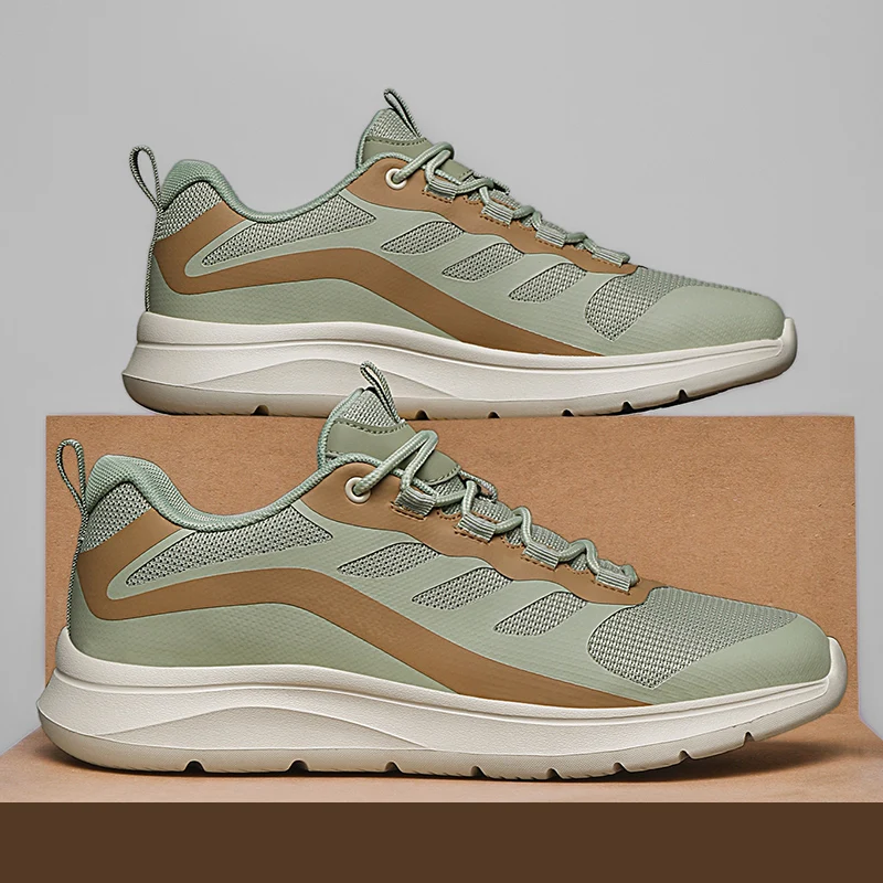 

Men Sports Shoes Thick Soled Non Slip Fashionable Lace Up Snekaers Breathable Stable Soft Flat Bottomed Fitness Shoes for Men