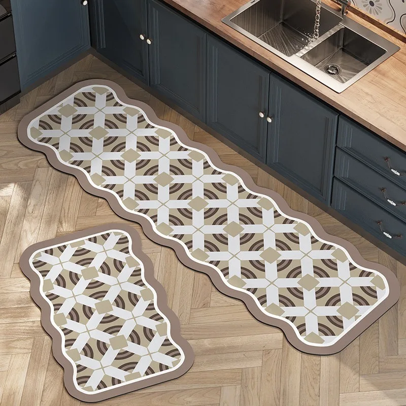 Retro Wave-shaped Kitchen Floor Mat Anti-slip Carpet Long Strip Runner Rugs PVC Oil-proof Waterproof Mats Alfombras De Cocina 카펫