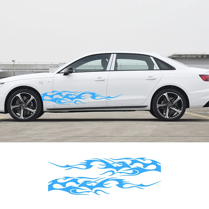 

2PCS Side Door Line Interesting Vinyl Decals Fire Element Stripe Totem Car Stickers to Decorate New Car Accessories