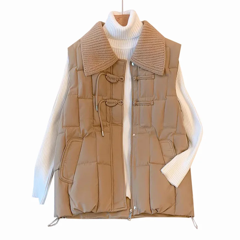 Manteau en fibre de coton pour femme, gilet chaud, manteau en émail, monochromatique, décontracté, hiver, 2023