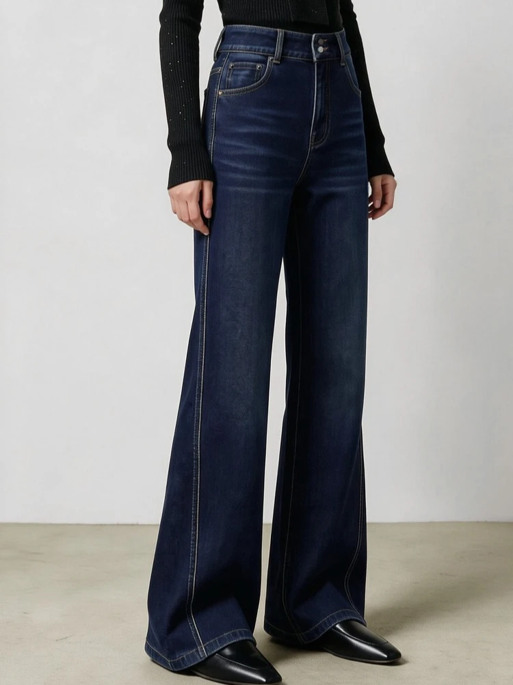 Amii Thick Jeans 2026 Winter New High Waist Brushed Lining Warm Women's Pants Vintage Washed Wide Leg Denim Trousers 12654055