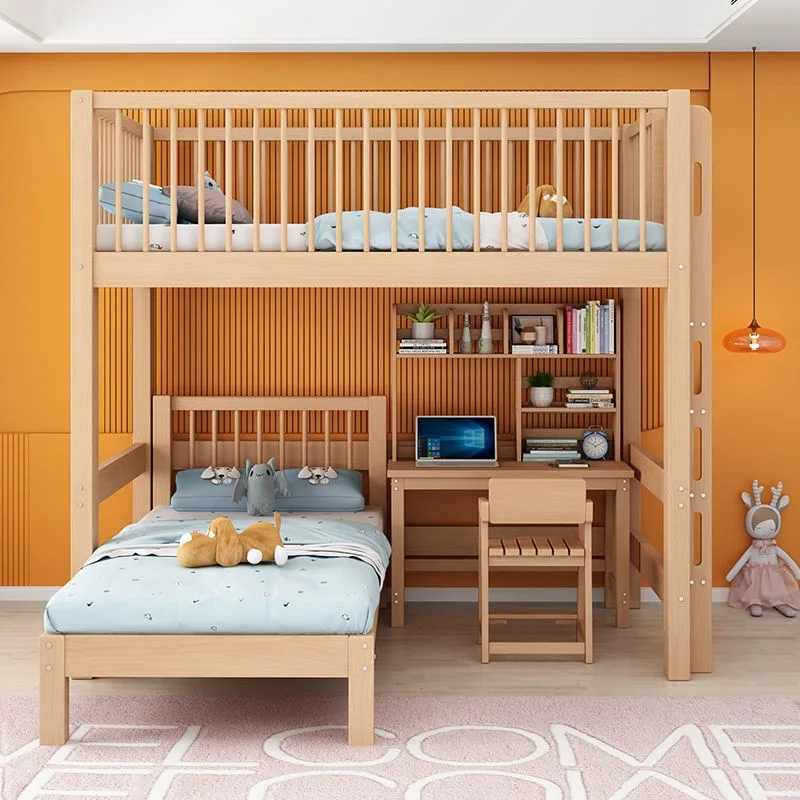 جميع سرير الأطفال المصنوع من خشب الزان الصلب، سرير مرتفع ومنخفض، سرير الأم والطفل، سرير الأم بطابقين علوي وسفلي #2