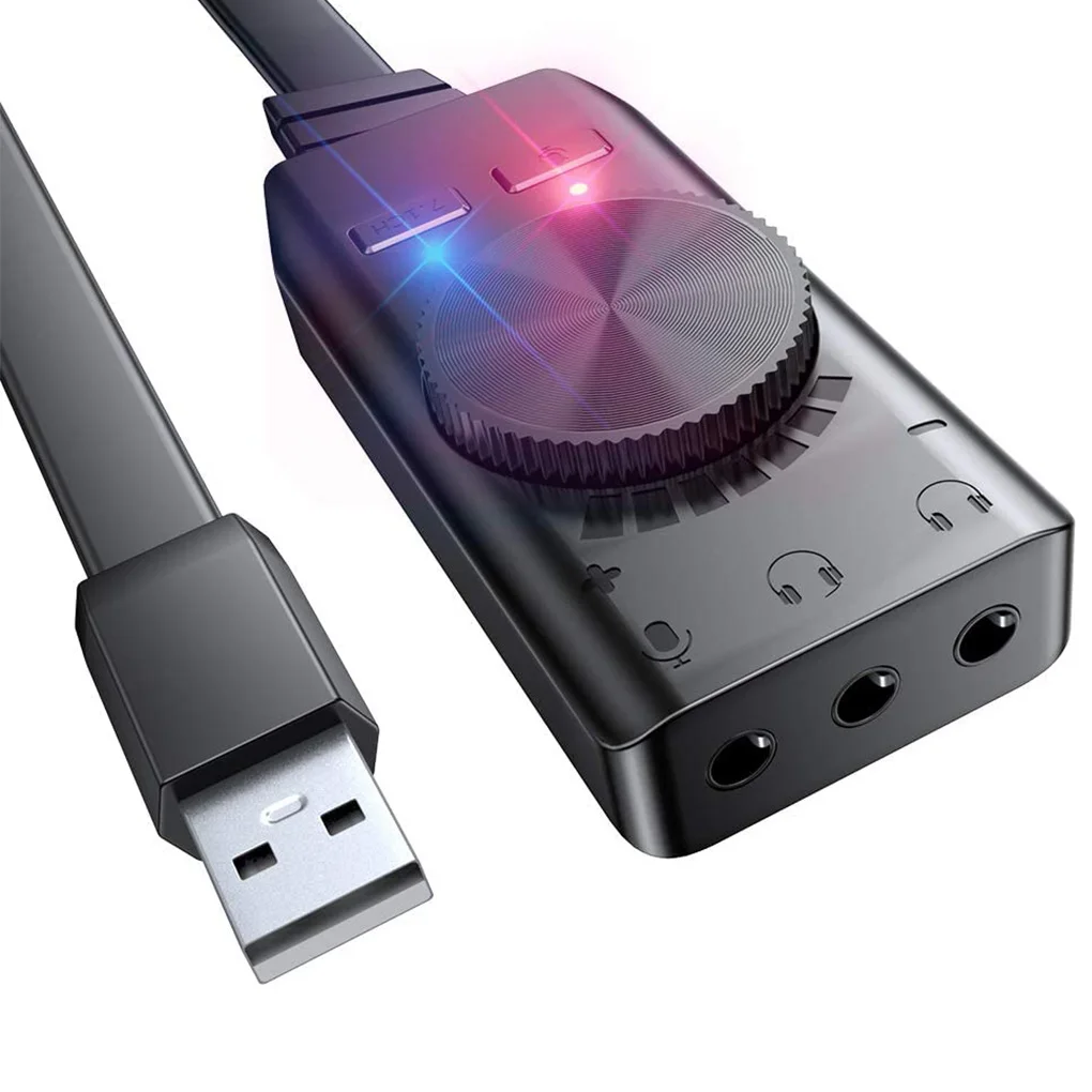 

7.1-канальная звуковая карта USB для компьютера, ноутбука, внешняя аудиоадаптерная карта с портами для наушников 3,5 мм