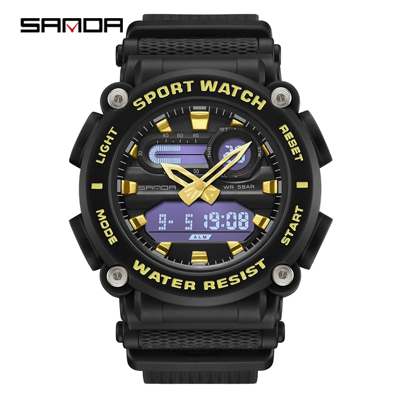 SANDA Digital Watch Men Military Sport Chronograph Date Quartz Wristwatch Original 50m Waterproof Male Electronic Clock 3139