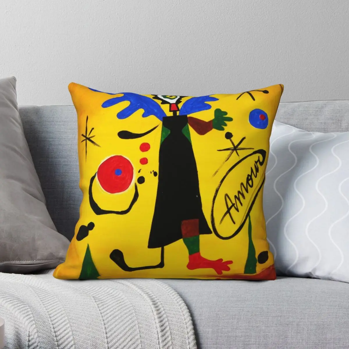 

Joan Miró L'Ange Crible Pillowcase Polyester Linen Velvet Creative Zip Decor Pillow Case Sofa Seater Cushion Cover