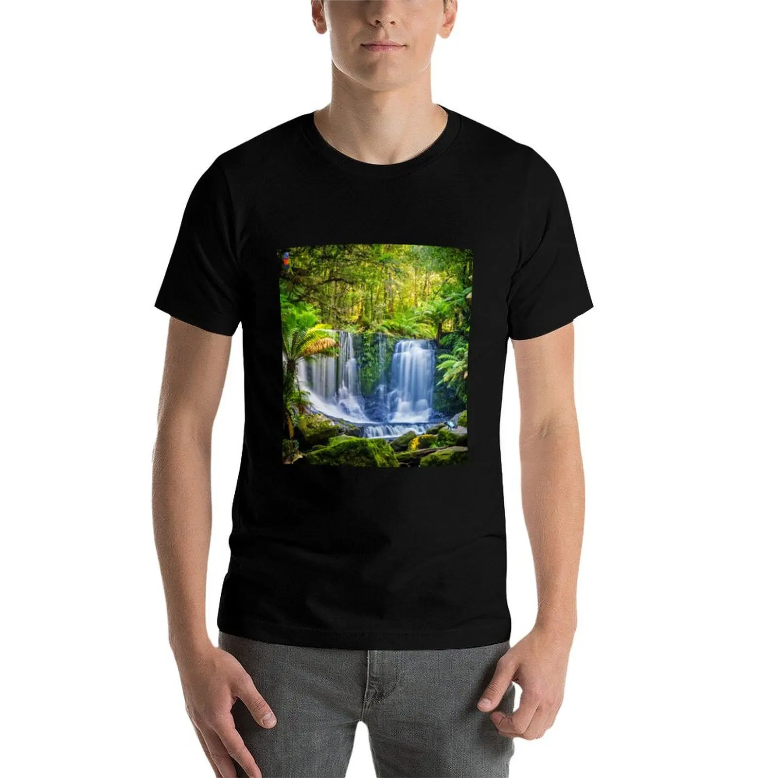 

Tropical Exotic Rainforest Green Forest Waterfall T-Shirt g man t shirts for men man t shirt designer T-Shirt