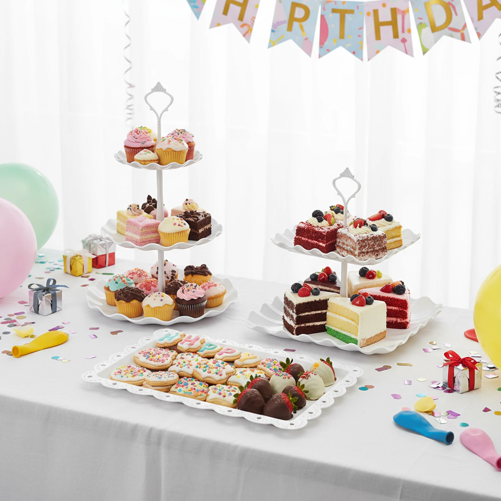 

10Pcs Dessert Table Display Set Treat Table Candy Cake Desert Tiered Tray 3 Tier Serving Trays Cookie Dessert Trays for Party