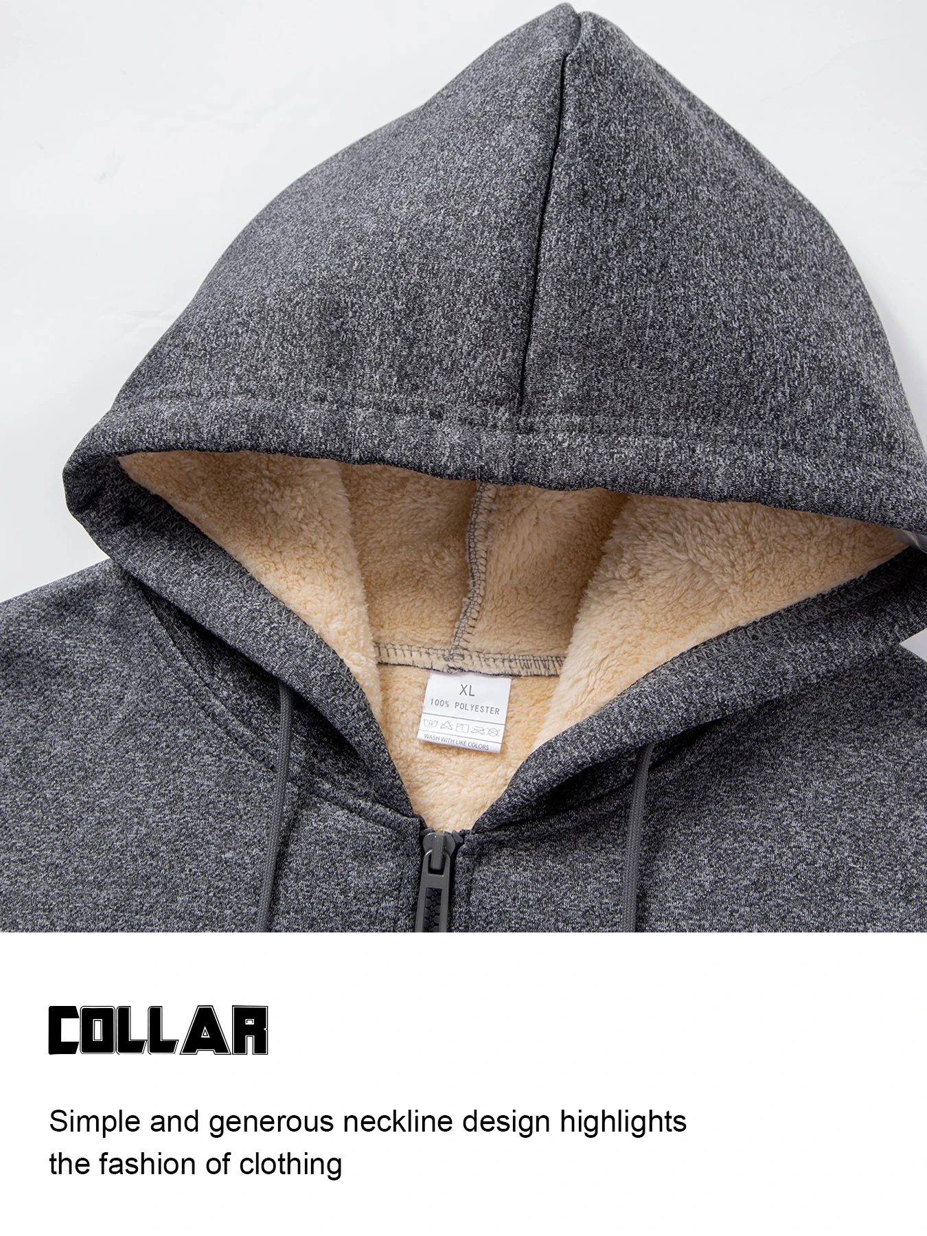 Men Heather Grey Full Zip Hooded Sherpa Lined Tracksuit Warm Fleece Liner Elastic Drawstring Rib Cuff Jogger Pant Front Kangaroo view 3