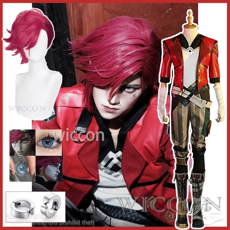 Anime Game LOL Arcane Cosplay Vi Violet Costume Coat Pants Wig Shoes Suit For Girls Woman Halloween Christmas Party Customized