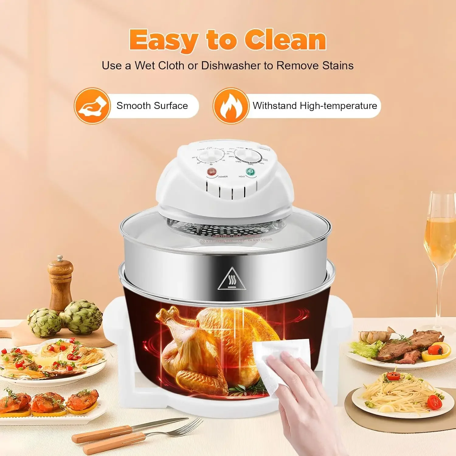 

Turbo Air Fryer 18 QT 1400W Convection Oven Countertop,Glass Airfryer Containers,Temperature Control Range 32℉-482℉