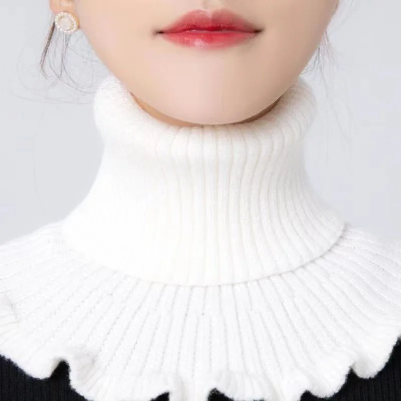 Woolen Knitted Scarf with Fake Collar Women Small Shawl Autumn Winter Pullover Warm Neck Protection Shoulder Lap Sweater Collar