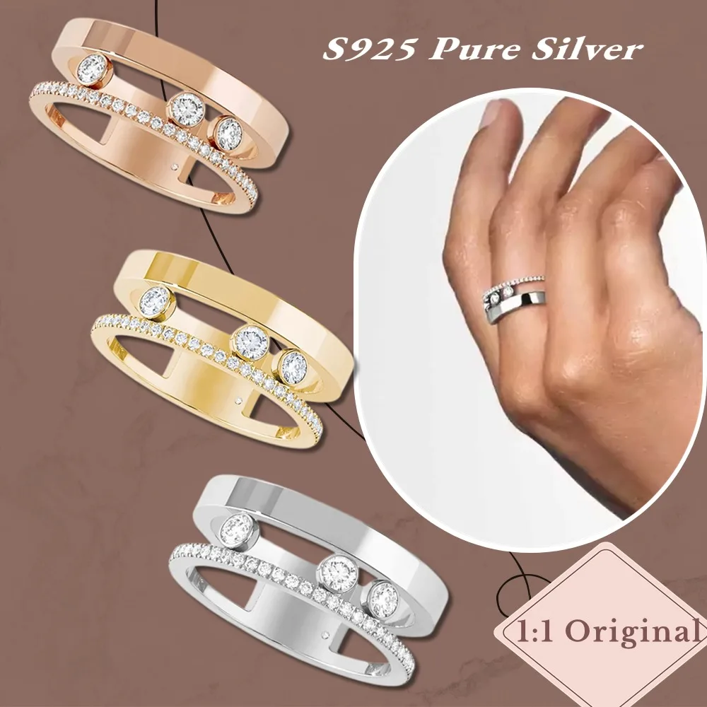 Exquisite original GOLD MOVE UNO Pink Gold Diamond Ring Sterling Silver 925 Ring Luxury woman Jewelry Accessories