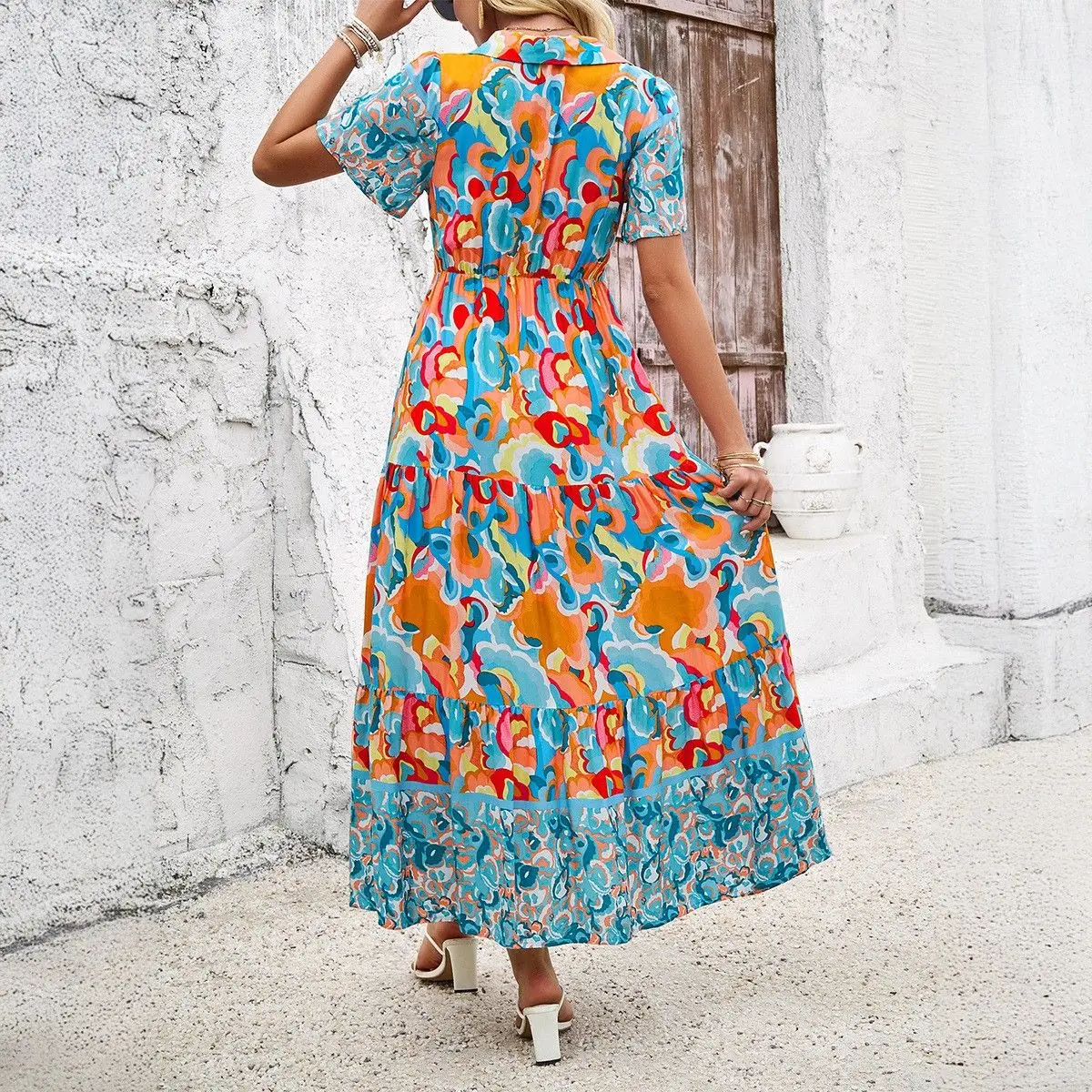 Casual Floral Print Dr Women's High Waist A-Line Skirt Polyester Spring Summer Independent Station Cross-Border Vaion S...